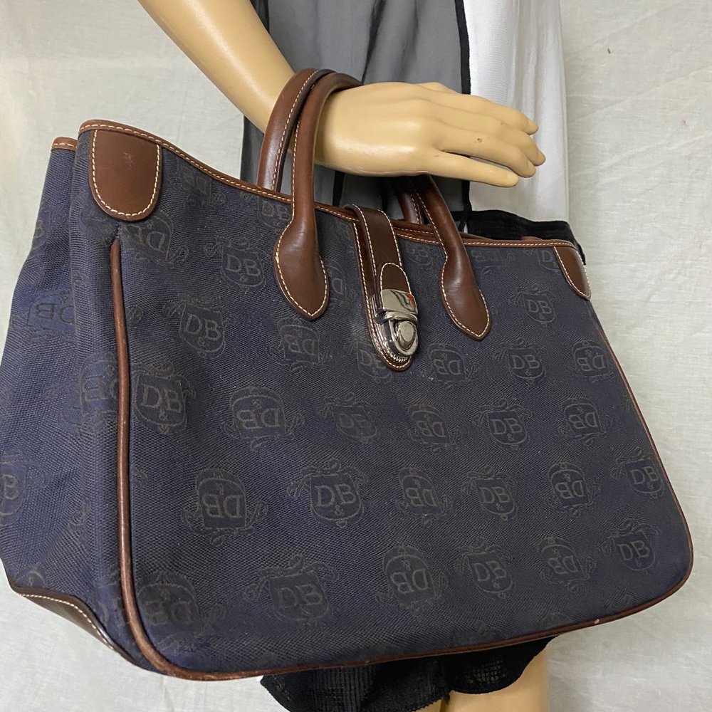 Dooney & Bourke L Size Blue Brown Fabric Handbag_7